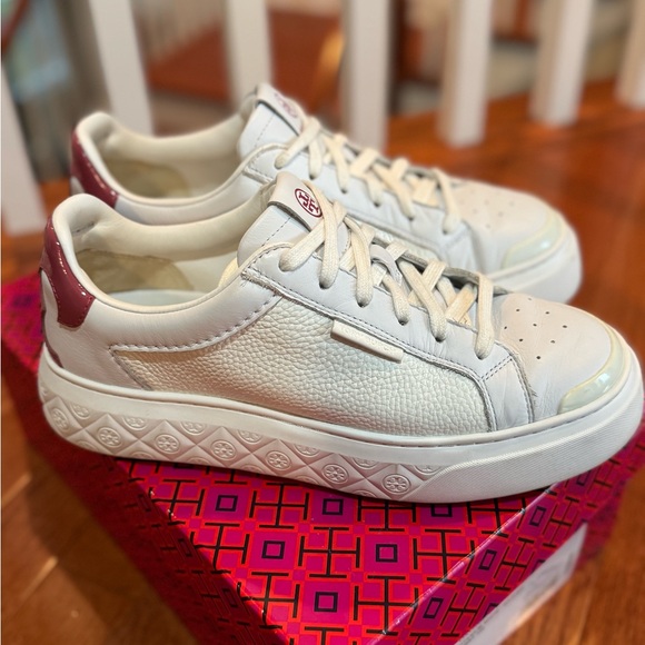 Tory Burch Shoes - Tory Burch White and Burgundy Sneakers